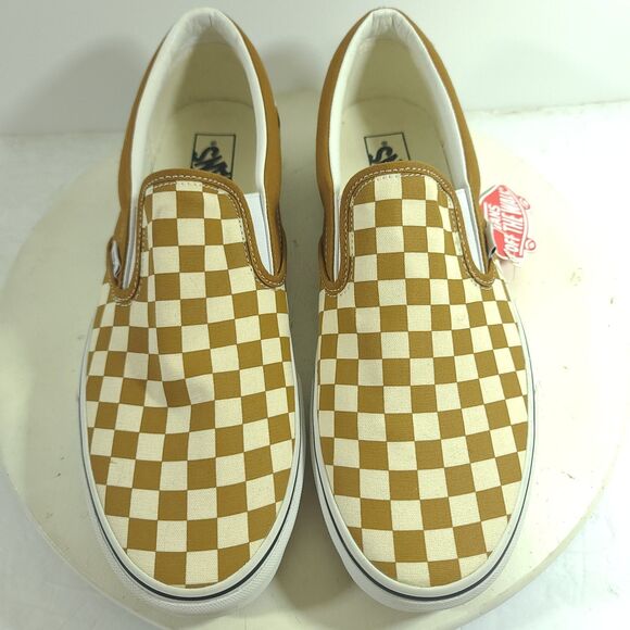NEW Vans Classic Slip-On Sz 12 Color Theory Checkerboard Golden Brown Sneakers - Picture 6 of 13